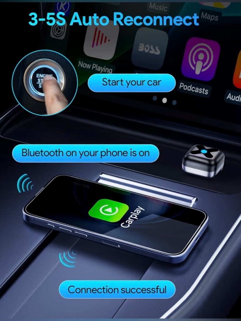 Ultra Mini Android Auto & CarPlay Wireless Adapter - Picture 5 of 6